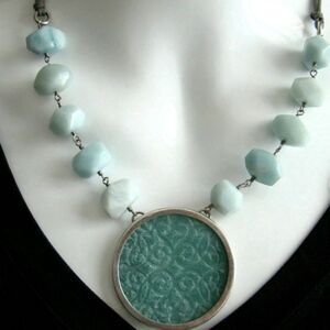 Elegant Silver and Blue Quartz Pendant  Necklace